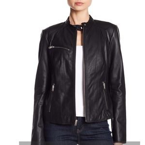 NWT Andrew Marc Felicity Leather Moto Jacket blk